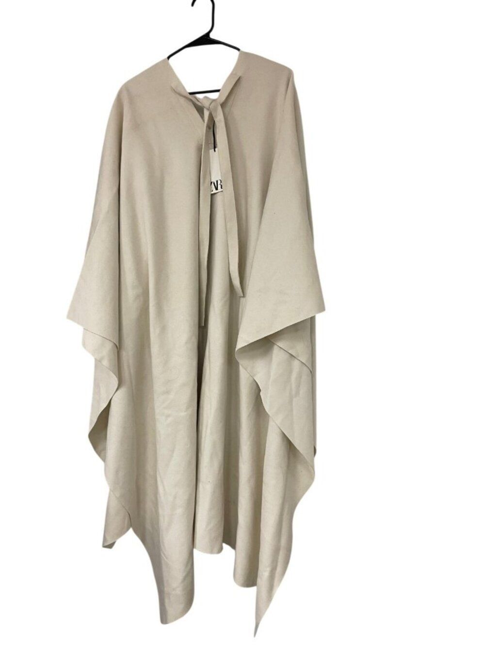 Zara Womens Cape Cashmere Wool Poncho M L Cream Relaxed Asymmetric 8810/833 NWT